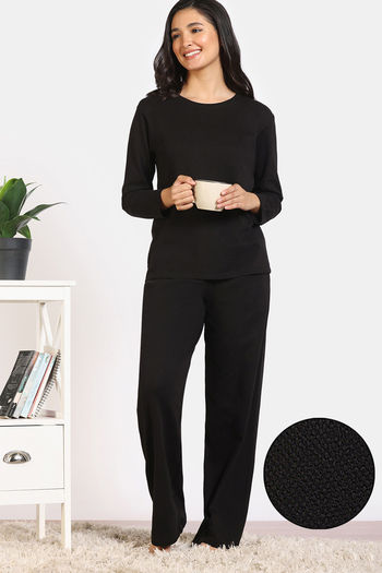 Buy Zivame 2 Mile Fashion Knit Cotton Loungewear Set - Black Beauty